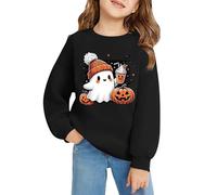 Sudadera de Halloween para niñas con estampado de calabaza, cuello redondo, manga larga, linda sudadera de moda para Halloween, Negro, 3-4 años