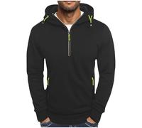 Sudadera de hombre con capucha cremallera barata 1/4 cremallera chaqueta de gran tamaño deporte otoño Color sólido suéter casual sudaderas con bolsillos clásico chaqueta ligera suéter, Negro , XXXL