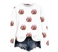 Sudadera de invierno para mujer, con cuello redondo, suéter de manga larga, camiseta térmica suave, parte superior festiva con estampado de calabaza, ropa de salón informal y moderna, Blanco, XL