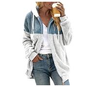 Sudadera de lana para mujer, invierno, cálido, con capucha, algodón, con capucha, para mujer, color patchwork y con cordón, con cremallera, manga larga, outwear simple, capa polar con capucha, blanco