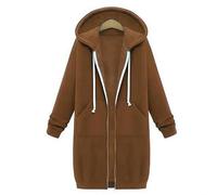 Sudadera de manga larga con capucha para mujer, color sólido, casual, con bolsillos, para uso diario, hogar, club, vacaciones, primavera, verano, otoño e invierno (XXL café)
