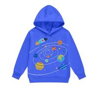 Sudadera de manga larga con capucha para niños con diseño de planetas como ropa informal acogedora para las estaciones más frescas, azul, 4 años