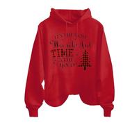 Sudadera de manga larga con capucha y bolsillos para mujer, diseño vintage de Navidad, con texto en inglés "'s most wonderful time of the year", rosso, M