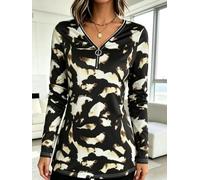 Sudadera de manga larga con cuello en V y media cremallera para mujer, ajuste relajado, para salidas de fin de semana y looks casuales cotidianos