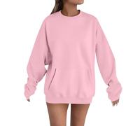 Sudadera de manga larga con cuello redondo para mujer, casual, color sólido, básica, de gran tamaño, ligera, Y2K, ajuste holgado, para gimnasio, rosa, 3XL