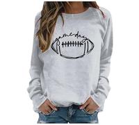 Sudadera de manga larga con cuello redondo para mujer, para el día del partido, camiseta de fútbol americano, camiseta de manga larga, 1A-gris, M