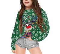 Sudadera de Manga Larga con Cuello Redondo y diseño Moderno para niñas Estilo navideño Tejido Abrigo Diario Escolar Juvenil (Green, 3-4 Years)
