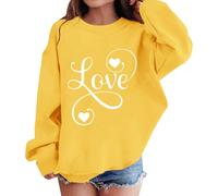 Sudadera de manga larga con cuello redondo y estampado de corazón para niñas y niños, con diseño de amor, camiseta de gran tamaño para San Valentín, amarillo, 13-14 años