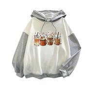 Sudadera de manga larga con cuello redondo y estampado de taza de té para mujer, sudadera de gran tamaño con cremallera para mujer, gris, XL