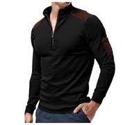 Sudadera de manga larga con cuello táctico y cremallera para hombre, sudadera sin capucha, sudadera tipo polo para correr, suéter cálido, informal, con cuello alto, Negro, XL