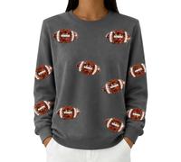 Sudadera de manga larga con estampado de fútbol para mujer | All Over Rugby Football Graphics, efecto de lentejuelas brillantes, suéter clásico acanalado de cuello redondo