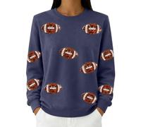 Sudadera de manga larga con estampado de fútbol para mujer | All Over Rugby Football Graphics, efecto de lentejuelas brillantes, suéter clásico acanalado de cuello redondo