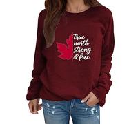 Sudadera de manga larga con estampado de hojas de arce y alfabeto inglés para mujer, sin capucha, cómoda, de moda, ropa de calle, Vino, M