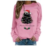 Sudadera de manga larga con estampado de otoño e invierno y Navidad para mujer, informal, a la moda, cómoda, para el trabajo, cuello redondo, rosa, L