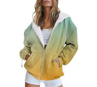 Sudadera de manga larga con estampado degradado para mujer, primavera, otoño e invierno, chaqueta deportiva holgada para mujer, sudadera de gran tamaño, amarillo, XXL