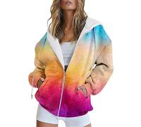 Sudadera de manga larga con estampado degradado para mujer, primavera, otoño e invierno, chaqueta deportiva holgada con capucha para mujer, amarillo, S
