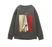 Sudadera de manga larga con estampado gráfico de figura para mujer, de gran tamaño, moderna, con estampado de graffiti, chándal de moda, hip hop, divertido suéter, Shiny Girl Gray, S