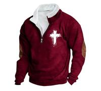 Sudadera de manga larga con forro polar y cremallera de un cuarto para hombre, camiseta de moda con estampado de cruces, cuello alto, camisas polo cristianas para hombre, tops casuales de moda, rosso