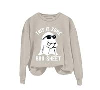 Sudadera de manga larga para Halloween, mezcla de algodón suave con estampado de fantasmas de calabaza, prenda básica de otoño, sudadera con capucha blanca con cremallera para mujer, #2-beige, XL