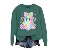 Sudadera de manga larga para Halloween, mezcla de algodón suave con estampado de fantasmas de calabaza, prenda básica de otoño, sudadera con capucha blanca con cremallera para mujer, #1-verde, L