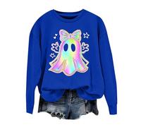 Sudadera de manga larga para Halloween, mezcla de algodón suave con estampado de fantasmas de calabaza, prenda básica de otoño, sudadera con capucha blanca con cremallera para mujer, #1-azul, 3XL