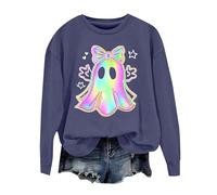 Sudadera de manga larga para Halloween, mezcla de algodón suave con estampado de fantasmas de calabaza, prenda básica de otoño, sudadera con capucha blanca con cremallera para mujer, #1-azul marino