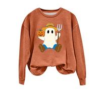 Sudadera de manga larga para Halloween, mezcla de algodón suave con estampado de fantasmas de calabaza, prenda básica de otoño, sudadera con capucha blanca con cremallera para mujer, #3-naranja, XL