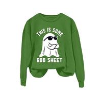 Sudadera de manga larga para Halloween, mezcla de algodón suave con estampado de fantasmas de calabaza, prenda básica de otoño, sudadera con capucha blanca con cremallera para mujer, #2-verde, XL