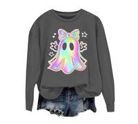 Sudadera de manga larga para Halloween, mezcla de algodón suave con estampado de fantasmas de calabaza, prenda básica de otoño, sudadera con capucha blanca con cremallera para mujer, #1-gris oscuro