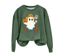 Sudadera de manga larga para Halloween, mezcla de algodón suave con estampado de fantasmas de calabaza, prenda básica de otoño, sudadera con capucha blanca con cremallera para mujer, #3-verde, L