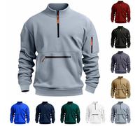 Sudadera de manga larga para hombre con media cremallera Y2K, sudadera cargo, color sólido, con múltiples bolsillos, para exteriores, trabajo, jogging, deporte, ajuste delgado, chaqueta de transición