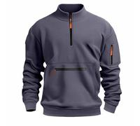 Sudadera de manga larga para hombre con media cremallera Y2K, sudadera cargo, color sólido, con múltiples bolsillos, para exteriores, trabajo, jogging, deporte, ajuste delgado, chaqueta de transición