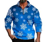Sudadera de manga larga para hombre, primavera, otoño e invierno, con estampado 3D, informal, cómoda, holgada, con un tercio de cremallera, sin capucha, con bolsillo, redonda, azul, M