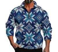 Sudadera de manga larga para hombre, primavera, otoño e invierno, con impresión 3D, casual, cómoda, holgada, con un tercio de cremallera, sin capucha, para hombre, azul, XXL