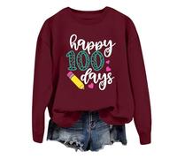 Sudadera de manga larga para mujer, 100 días de escuela, sin capucha, sin capucha, para mujer, Vino, L