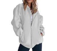 Sudadera de manga larga para mujer, color liso, informal, holgada, suéter de invierno para mujer, Ceniciento claro, XL