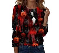 Sudadera De Manga Larga para Mujer con Calabazas Fantasmas Y Telarañas Diseño Temático Temporada Festiva Rojo 3XL