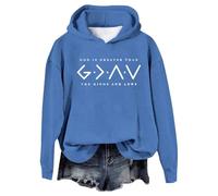 Sudadera de manga larga para mujer con texto en inglés "God is Greater Than The Highs and Lows", azul celeste, XL