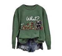 Sudadera de manga larga para mujer, diseño de gato con texto en inglés «Say What Graphic», sudadera con cuello redondo para otoño, Jn, L