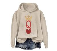 Sudadera de manga larga para mujer, diseño de reina de corazones, cuello redondo, para todas las estaciones, cómoda, color beige