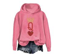 Sudadera de manga larga para mujer, diseño de reina de corazones, cuello redondo, para todas las estaciones, cómoda, color rosa
