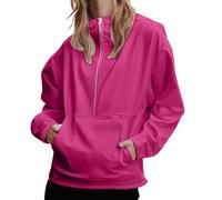 Sudadera de manga larga para mujer, forro polar, media cremallera, informal, de gran tamaño, con capucha, hot pink, XXL