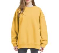 Sudadera de manga larga para mujer, informal, informal, de color sólido, amarillo, XL