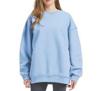 Sudadera de manga larga para mujer, informal, informal, de color sólido, azul celeste, M