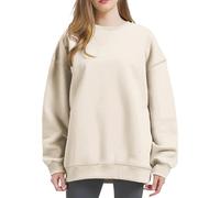 Sudadera de manga larga para mujer, informal, informal, de color sólido, beige, XL