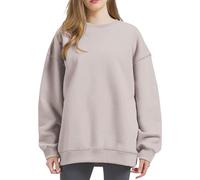Sudadera de manga larga para mujer, informal, informal, de color sólido, caqui, M