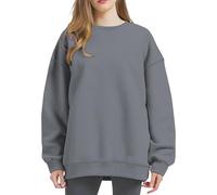 Sudadera de manga larga para mujer, informal, informal, de color sólido, gris oscuro, S