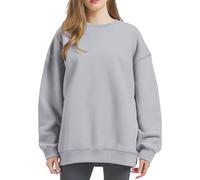 Sudadera de manga larga para mujer, informal, informal, de color sólido, gris, XL