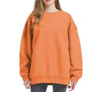 Sudadera de manga larga para mujer, informal, informal, de color sólido, naranja, S