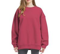 Sudadera de manga larga para mujer, informal, informal, de color sólido, Rosa intenso., 3XL